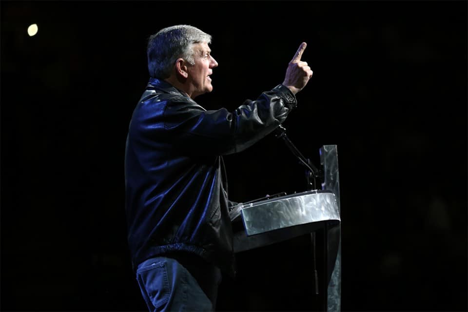 Franklin Graham began his talk comparing the 1960s to today, before launching into the Gospel message.