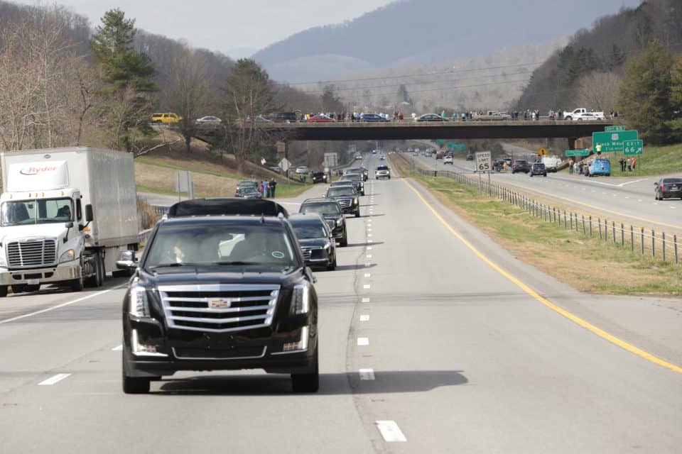 "The outpouring of love we are seeing as we travel from Asheville to Charlotte via the motorcade with my father Billy Graham is overwhelming," Franklin Graham shared on Twitter. "People lining the streets, the overpasses—Thank you."