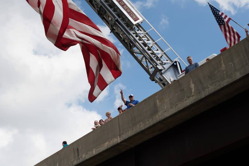 Fire stations from across the region were set up on the overpasses to honor Billy Graham.