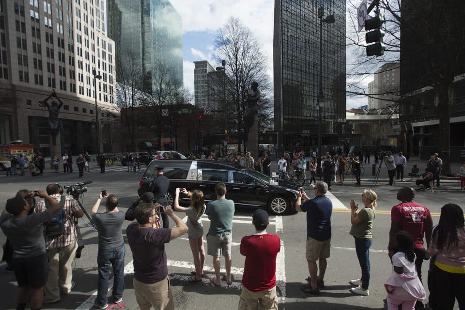 Trade and Tryon Streets—the center of Charlotte, North Carolina.