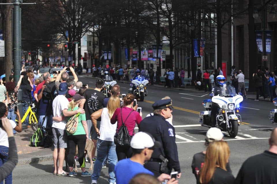 The heart of uptown Charlotte was filled with people paying their respects and taking photos.