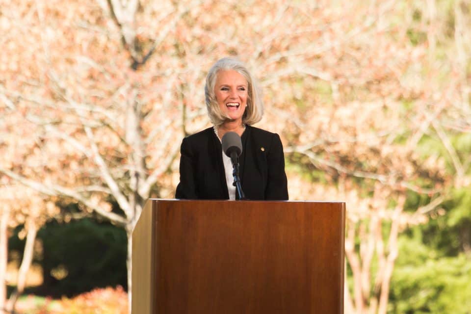 Mr. Graham's sister Jean Graham Ford and four of his children (Virginia "Gigi" Graham, Anne Graham Lotz, Ruth Graham and Ned Graham) shared their own tributes during the service. Anne (pictured above) delivered a powerful message and made a pledge to her daddy. “I will preach the Word," she said, her voice full of emotion. "I will do the work of an evangelist. I will share the Gospel. … I will live my life to glorify and exalt the name of Jesus Christ. I love you, Daddy.”