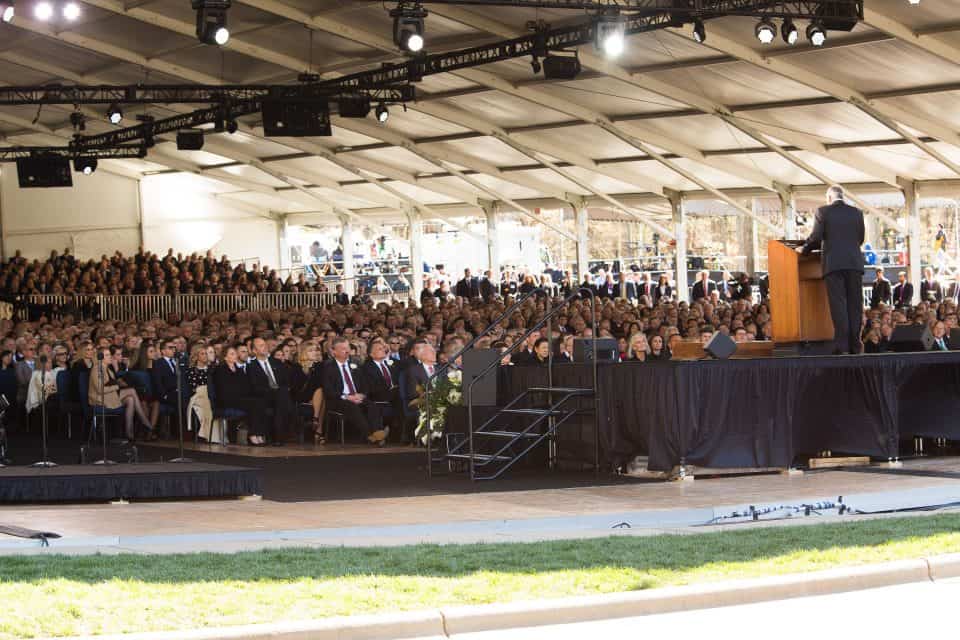 Family and friends—in total about 2,300 gathered for the private, 90-minute funeral service under a massive white tent in the parking lot of the Billy Graham Library. The tent was reminiscent of how Mr. Graham’s ministry started under “The Canvas Cathedral" in 1949 when he held his first landmark Crusade in downtown Los Angeles.