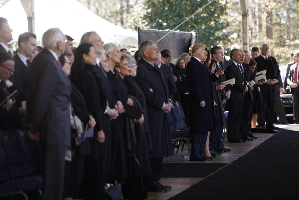 Billy Graham Crusades were known for their mass choirs. On Friday, 2,000 funeral guests including the President and Vice President of the United States sang hymns led by former Crusade choir director, Tom Bledsoe.