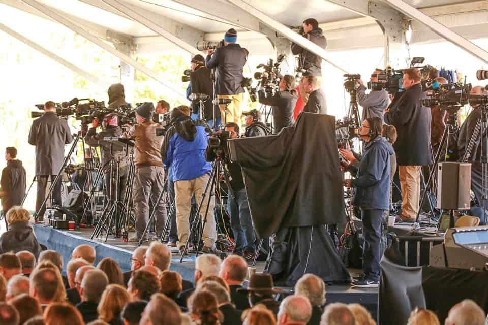 Media members from all over the world gathered to capture the private ceremony honoring the evangelist's life.