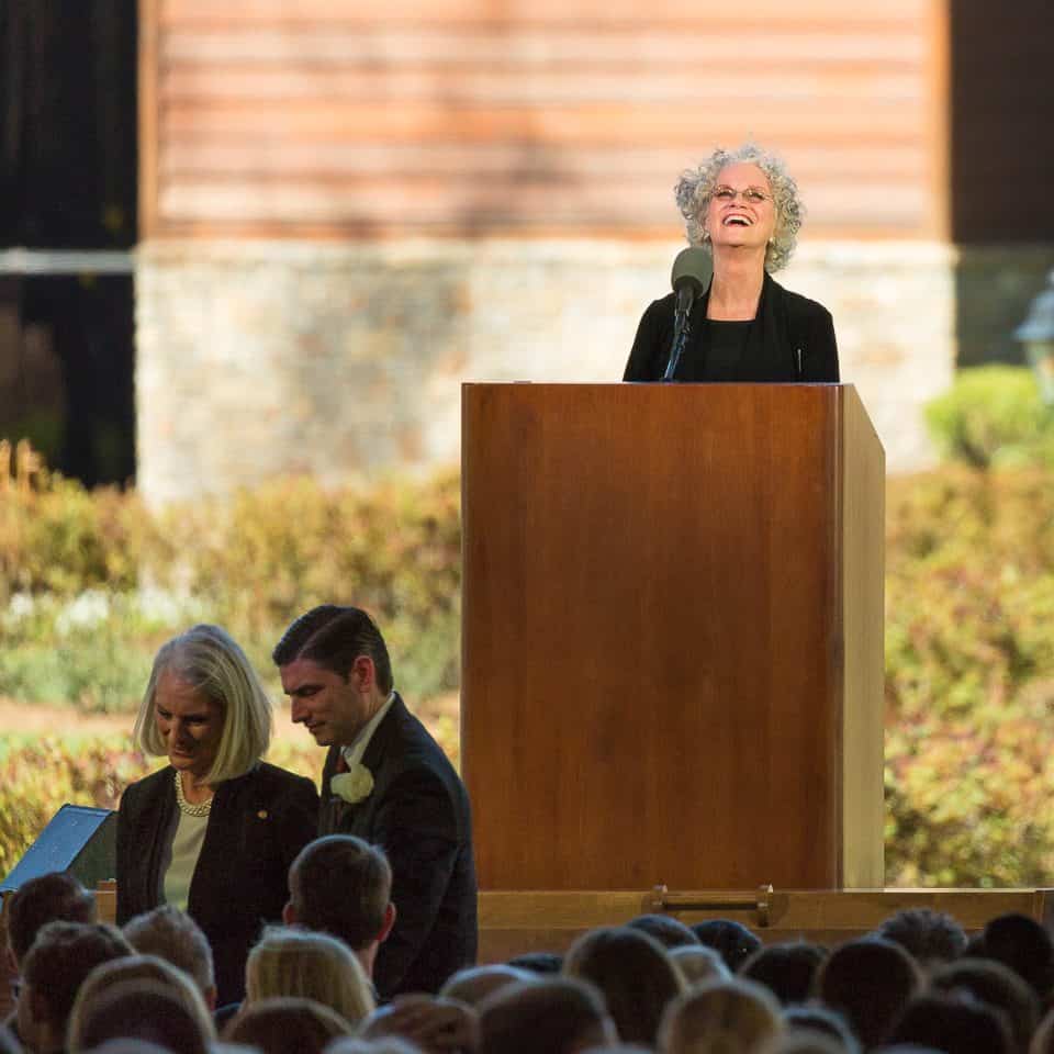 Ruth Graham, named for her late mother Ruth Bell Graham, shares a lighthearted memory during a tribute to her father.