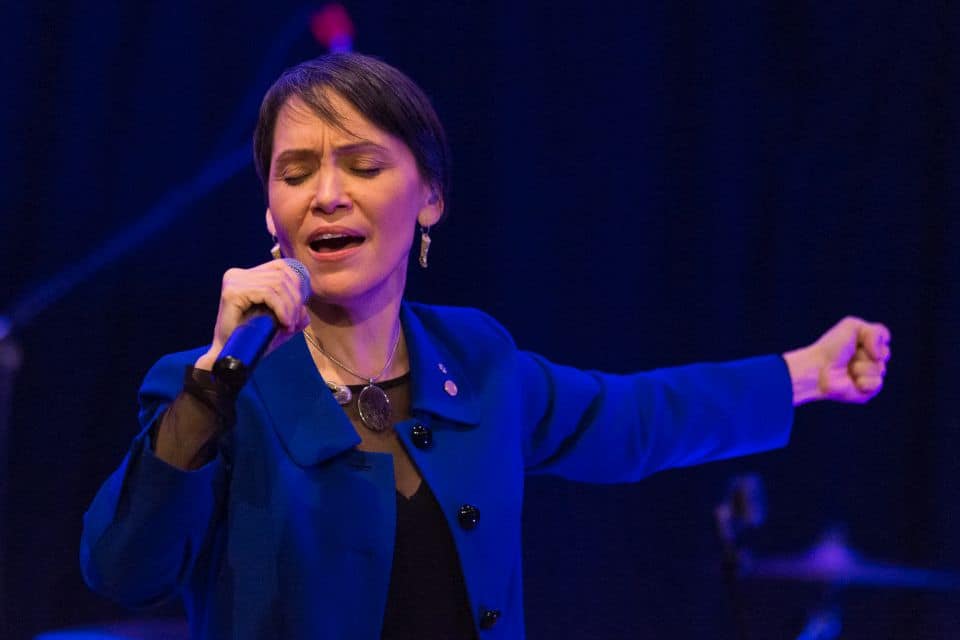 Juno Award-winning Nunavut singer Susan Aglukark led the crowd in worship.