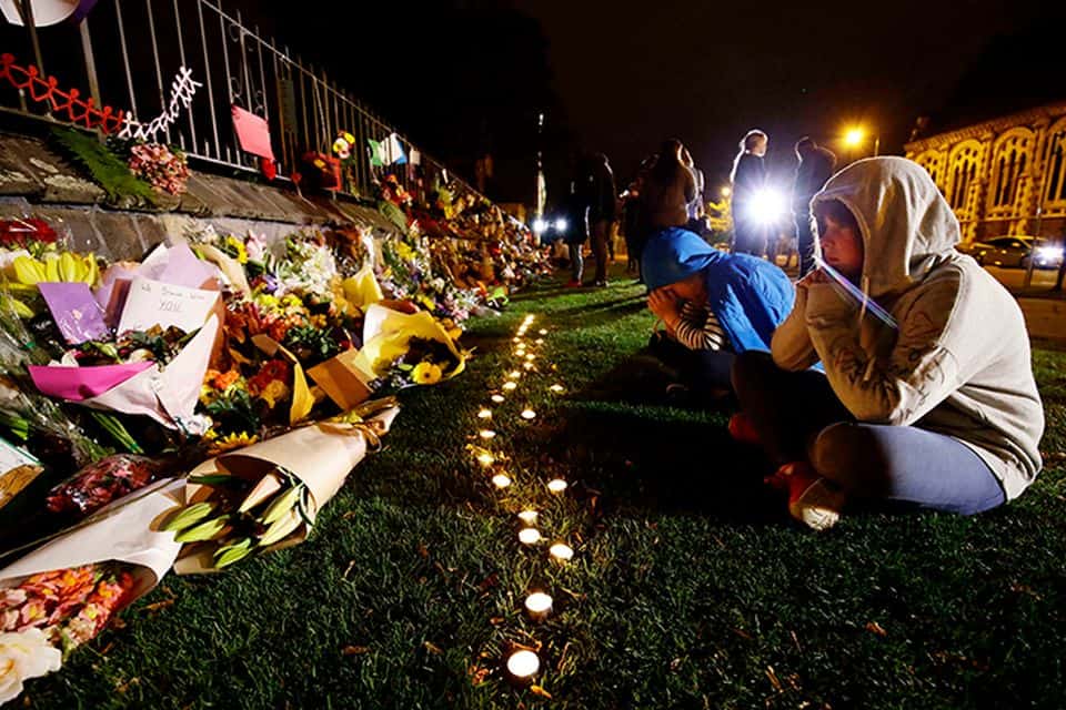 A makeshift memorial in Christchurch, New Zealand, commemorates victims of the March 16 shootings at two local mosques. (Photo courtesy of Associated Press)