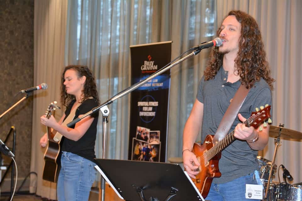 Celeste Zbirun (left) and her band led worship during the Canadian Law Enforcement Retreat. 