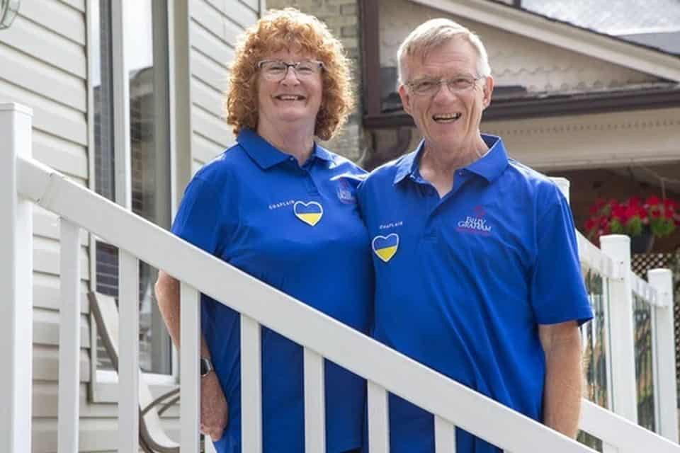 Sandra and David McCandless are volunteers with the Billy Graham Evangelistic Association of Canada, a Christian disaster organization, and have travelled to Toronto six times to greet charter flights of Ukrainian refugees. Derek Ruttan/Postmedia PHOTO BY DEREK RUTTAN /Derek Ruttan/London Free Press