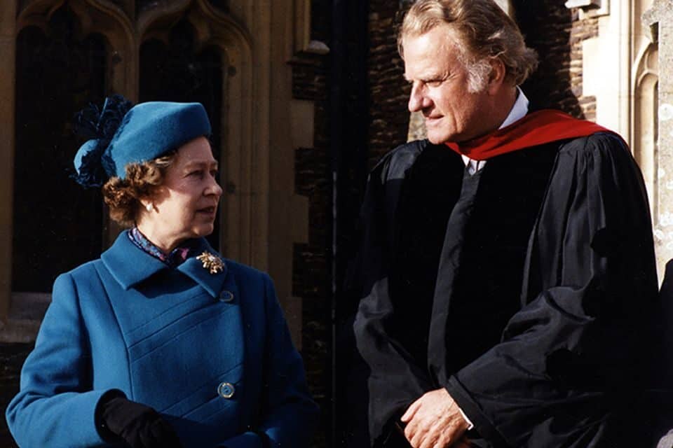 Billy Graham met with Queen Elizabeth II on many occasions, including this one in 1984 when Billy Graham and his wife Ruth were invited to Sandringham, one of the royal residences.