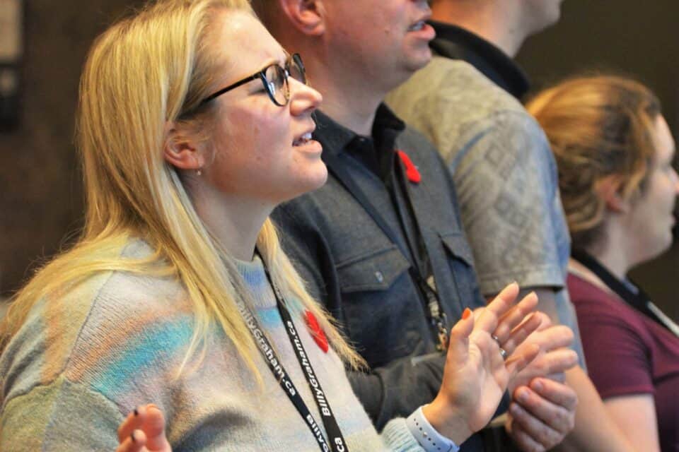 Worship, led by Celeste Zbirun, helped the 80-plus retreat participants prepare for what God had to tell them.