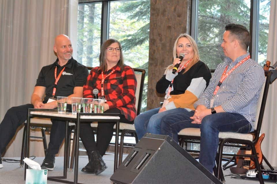 Two law enforcement couples—Bruce & Sheryl Ewanyshyn (left) and Kim & Denzil Morey—provided insight to dealing with the stresses and emotional scars of their worlds. They were speakers at the Canadian Law Enforcement Appreciation Retreat in Alberta.
