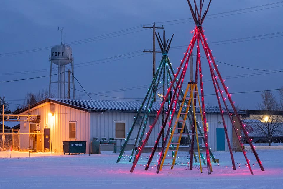 Fort Smith, Northwest Territories: In this part of Canada, brightly lit tipis are often used as Christmas decorations.